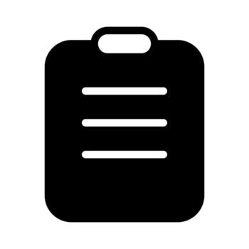 A simple filled icon of a document on a clipboard, representing lab data or results. vector