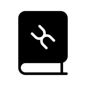 A solid icon of an open lab book or notebook for recording experiments. vector