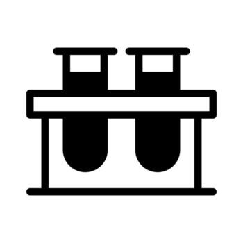 un lleno gráfico representando dos matraces en un pararse, simbolizando pruebas herramientas. vector