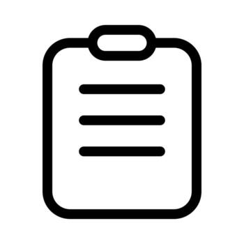 A simple line icon of a document on a clipboard, representing lab data or results. vector
