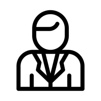 A line icon representing a scientist profile or laboratory professional. vector