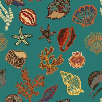 seamless pattern. with sea ,shells and corals vector