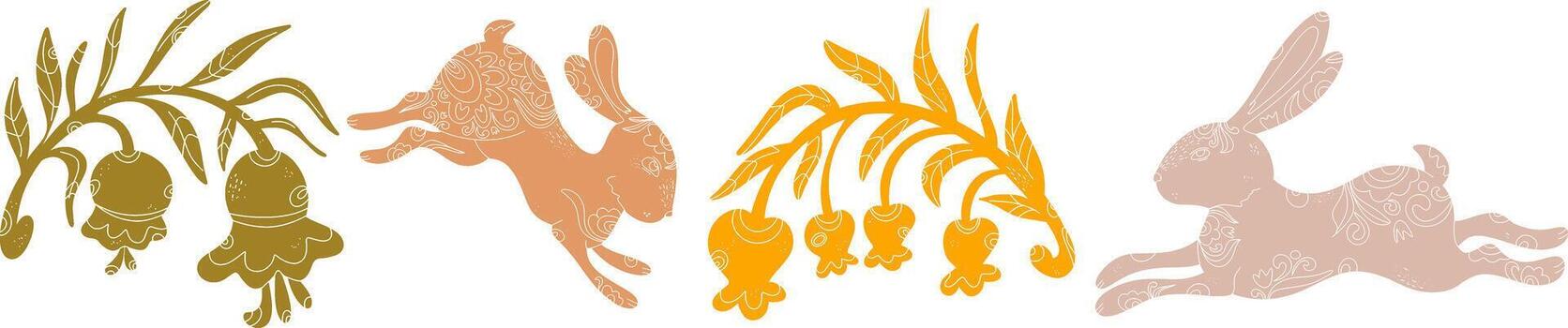 four different colored rabbits are running in different directions vector