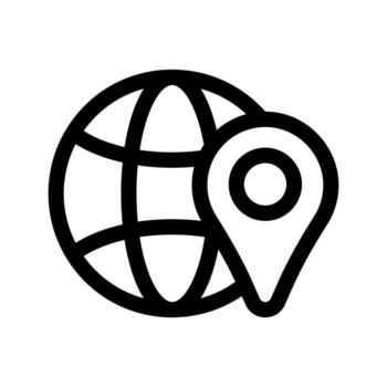 A simple line icon of the earth globe with a location pin. vector