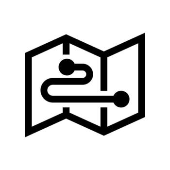 un contorno icono de un mapa con un camino o ruta dirección línea. vector