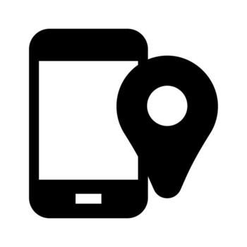 A filled graphic of a phone displaying a location pin. vector