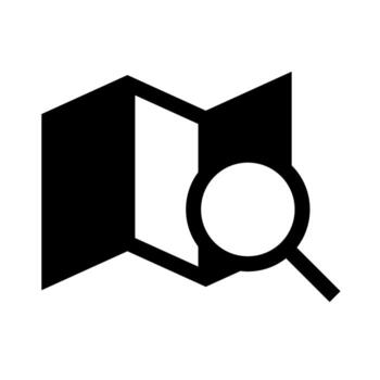 un sencillo sólido icono de un mapa con un aumentador vaso para detallado buscar. vector