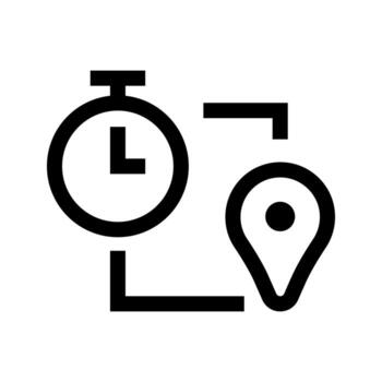 A simple line icon of a pin with a stopwatch, representing location timing or travel duration. vector