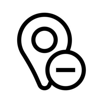 An outline icon of a location pin with a minus sign, signifying to remove a location. vector