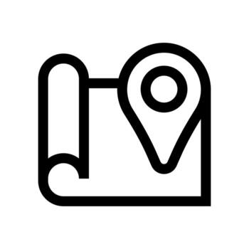 A simple line icon of a map with a directional arrow, symbolizing GPS tracking. vector