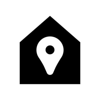 A solid icon of a map pin with a home symbol, marking a residential location. vector