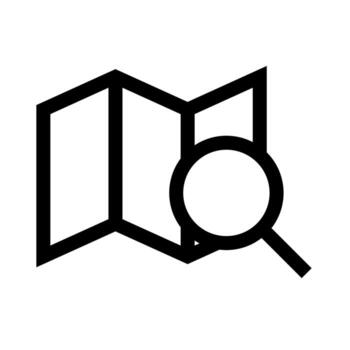 un sencillo línea icono de un mapa con un aumentador vaso para detallado buscar. vector