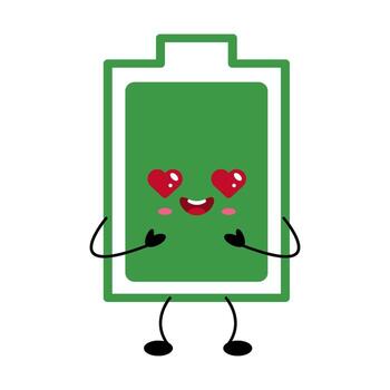 Kawaii battery character with heart eyes and smiling face vector