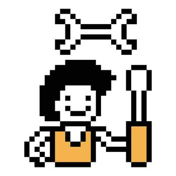 píxel 8 bits ingeniero trabajador reparar problema Arte fábrica Arte herramienta. vector