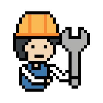 dibujos animados ingeniero trabajador reparar problema Arte fábrica 8 poco problema. vector