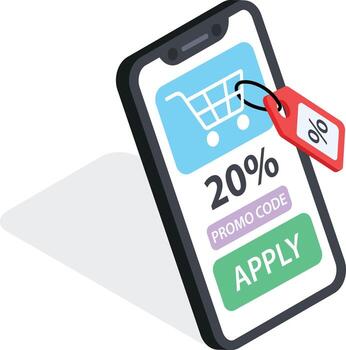 móvil promoción código y descuento solicitud ilustración vector