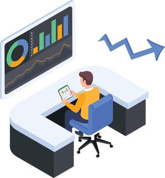 Person analyzing data on a tablet vector