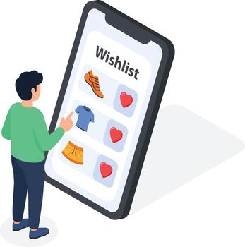 User viewing wishlist on smartphone vector