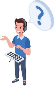Tech support character with headset and keyboard vector