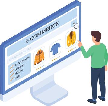 User browsing e-commerce website vector
