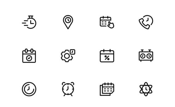 Time and Calendar Icons with Flat Minimal Outline Design for Business and Organization vector