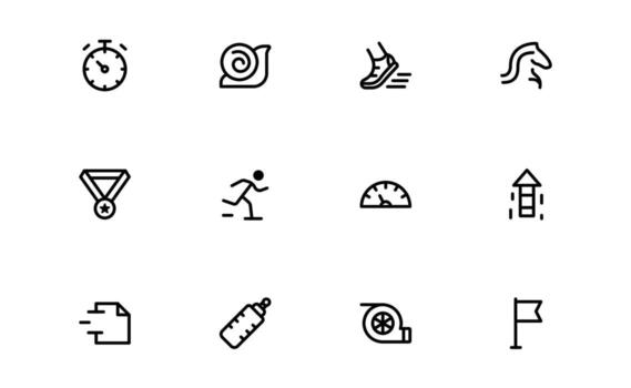Creative Motion Icons for Running and Speed with Flat Minimal Outline Design for Sports vector