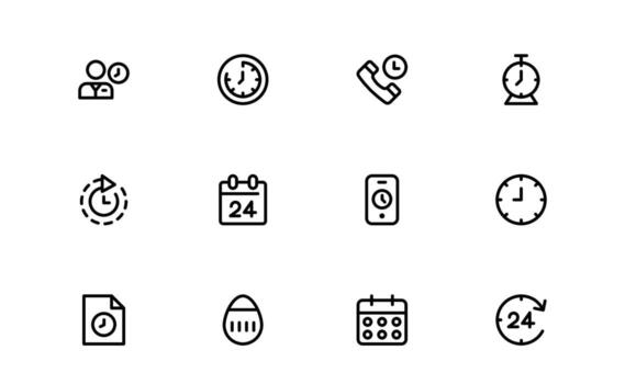 Modern Time and Calendar Icons with Flat Minimal Outline Design for Organization vector