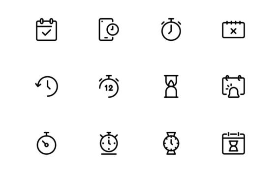 Creative Flat Minimal Time and Calendar Icons for Organization and Workflow vector