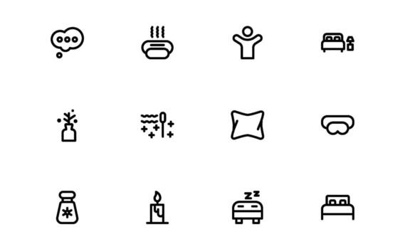 Sleep and Relaxation Icons with Flat Minimal Outline Design for Rest and Wellness vector
