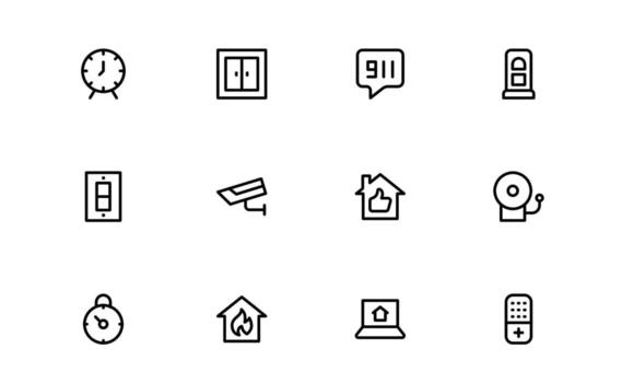 Home Automation Icons with minimal outline design for smart devices, energy-efficient homes, and connected household systems for modern lifestyle visuals. vector