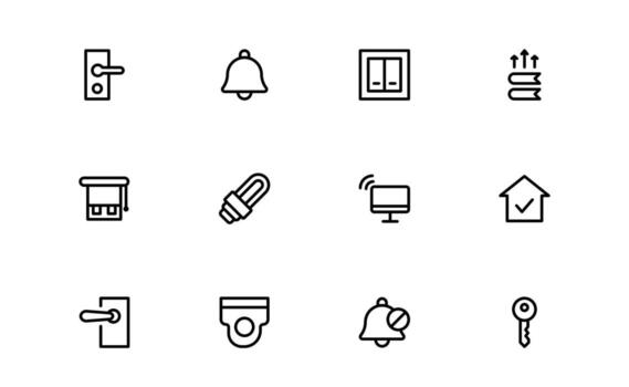Home Automation Icons with precise minimal design for energy-efficient smart homes, device networks, and intelligent control interfaces for modern users. vector