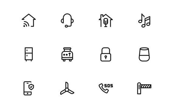 Home Automation Icons with clean minimal design for home connectivity, device automation, and intelligent residential solutions in user interface graphics. vector