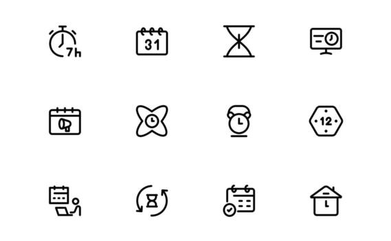 Editable Flat Minimal Time and Calendar Icons for Organization and Workflow vector
