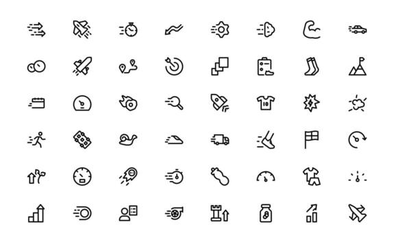 Running and Speed Icons with modern flat style for runner performance, athletic exercises, and speed measurement in digital interfaces. vector