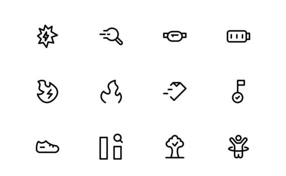 Running and Speed Icons with precise line art for jogging, track training, and speed-related athletic data in digital dashboards and marketing visuals. vector