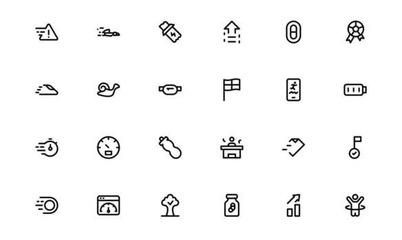 Running and Speed Icons with stylish minimal outline for running gear, sprint exercises, and athletic motion visuals for modern interfaces. vector