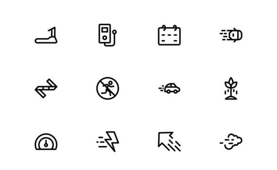 Running and Speed Icons with modern minimal outline for sprint exercises, running routines, and athletic performance graphics in apps and websites. vector