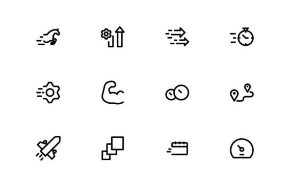 Running and Speed Icons with minimal flat outline for athletic motion, fast movement, and sports activity illustrations for web and mobile platforms. vector