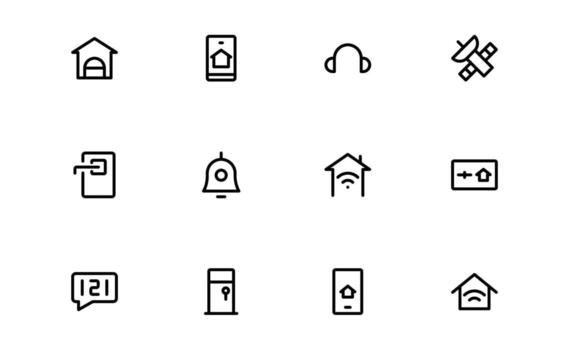Home Automation Icons with creative flat outline for home monitoring, energy-efficient devices, and automated household systems for digital platforms and apps. vector