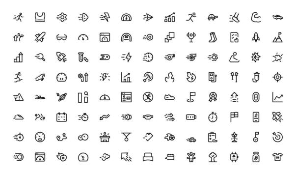 Running and Speed Icons with flat minimal outline design for athletes, sports training, and fitness tracking in modern apps and websites. vector