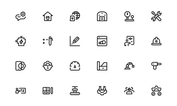 Ingenieria y mecánico íconos con preciso línea Arte para mecánico partes, Ingenieria equipo, y industrial maquinaria en digital tableros y márketing efectos visuales vector