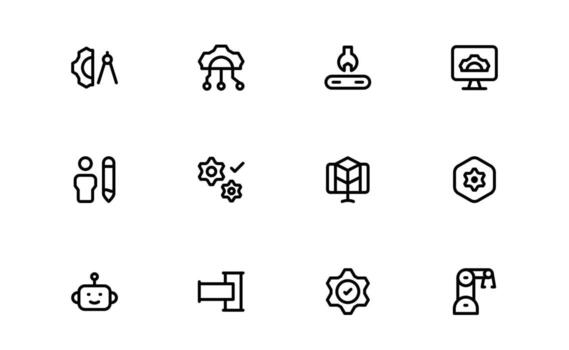 Ingenieria y mecánico íconos con moderno plano estilo para maquinaria partes, técnico sistemas, y mecánico diseño proyectos en digital interfaces vector