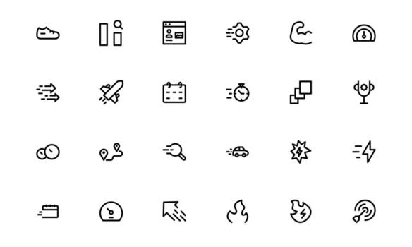Running and Speed Icons with balanced line art for fast movement, track training, and sports performance visuals in web and mobile applications. vector