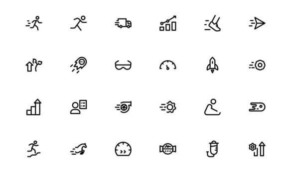 Running and Speed Icons with elegant minimal outline for running routines, athletic training, and speed tracking for modern UI designs. vector