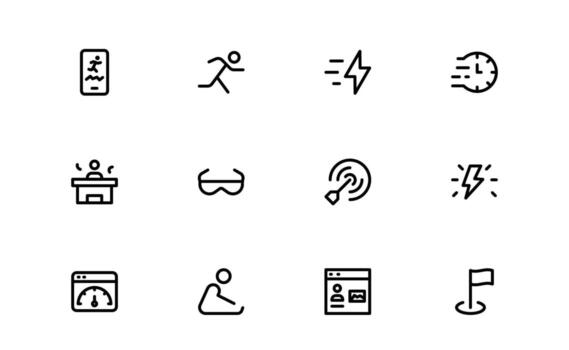 Running and Speed Icons with precise minimal lines for sports training, jogging routines, and sprint monitoring in apps and websites. vector