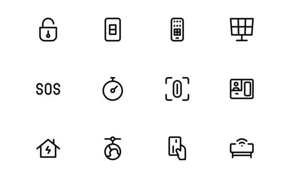 Home Automation Icons with precise line art for connected devices, remote control systems, and IoT-enabled home automation for apps and websites. vector
