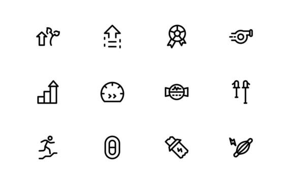 Running and Speed Icons with creative flat lines for runners, fitness tracking, and speed measurement visuals in modern UI and UX designs. vector