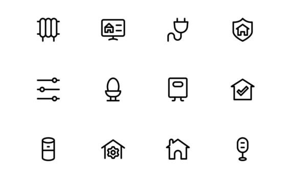 Home Automation Icons with clean minimal outline for smart home technology, appliance management, and residential automation in modern digital platforms. vector