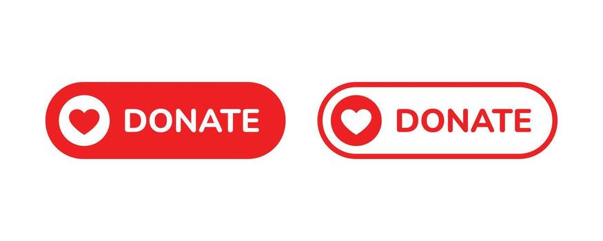 Donate button help icon. Donate web button. Red button with red heart symbol. vector