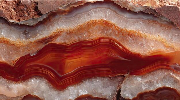 Agate mineral slice with red, orange, and white layers. photo